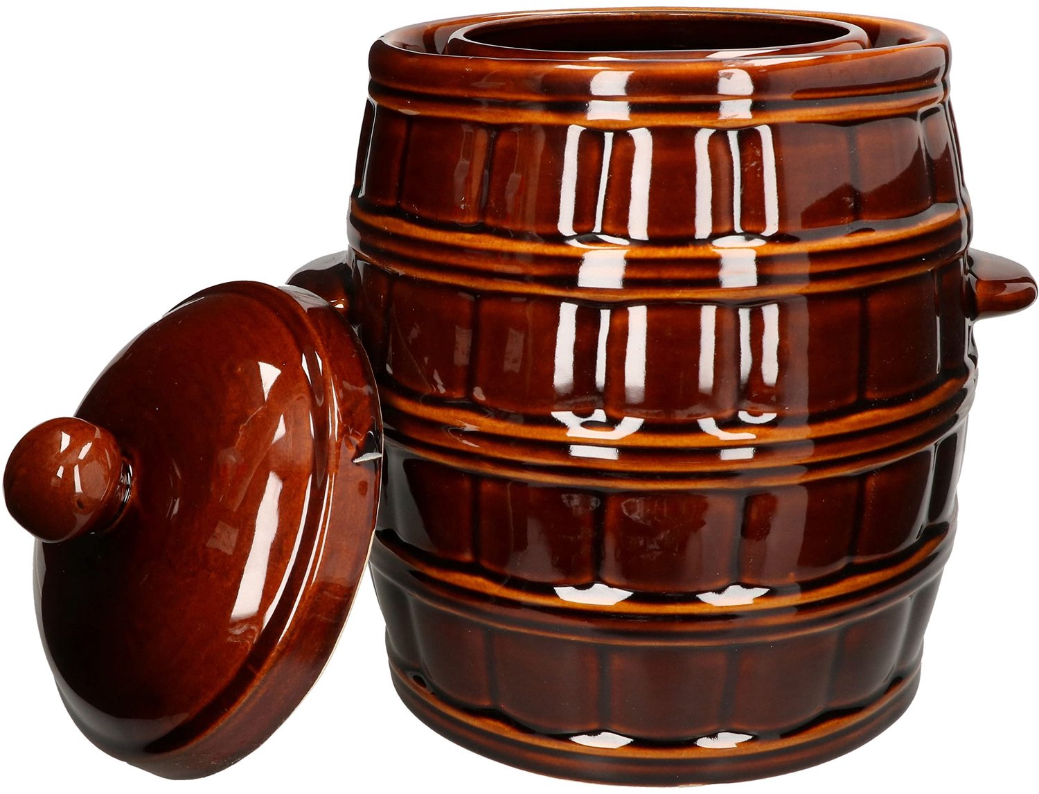 KOTARBAU® Fermentatiepot 8 L - Zuurkoolpot - met Deksel en Waterrand Keramische Fermentatiepot - Steengoed - Bruin