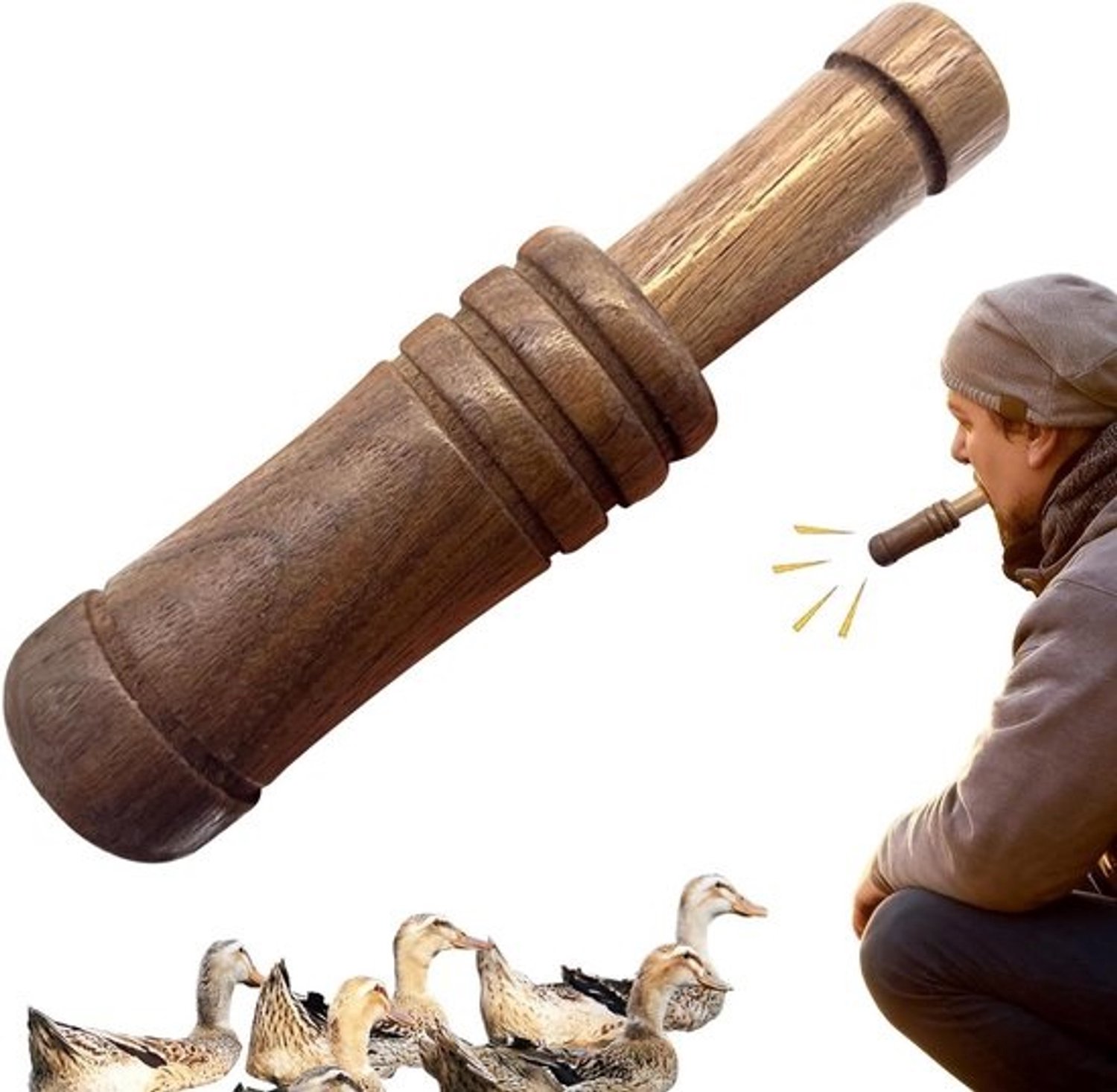 Houten eendenfluitje - Lokfluit met dierengeluid - Voor buitenavonturen - Realistische geluidsweergave - 13 x 27 cm - Houtkleur
