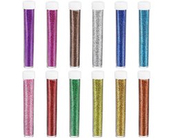 Glitterpoeder in 12 kleuren voor knutselen en creatieve projecten - 7 g verpakking