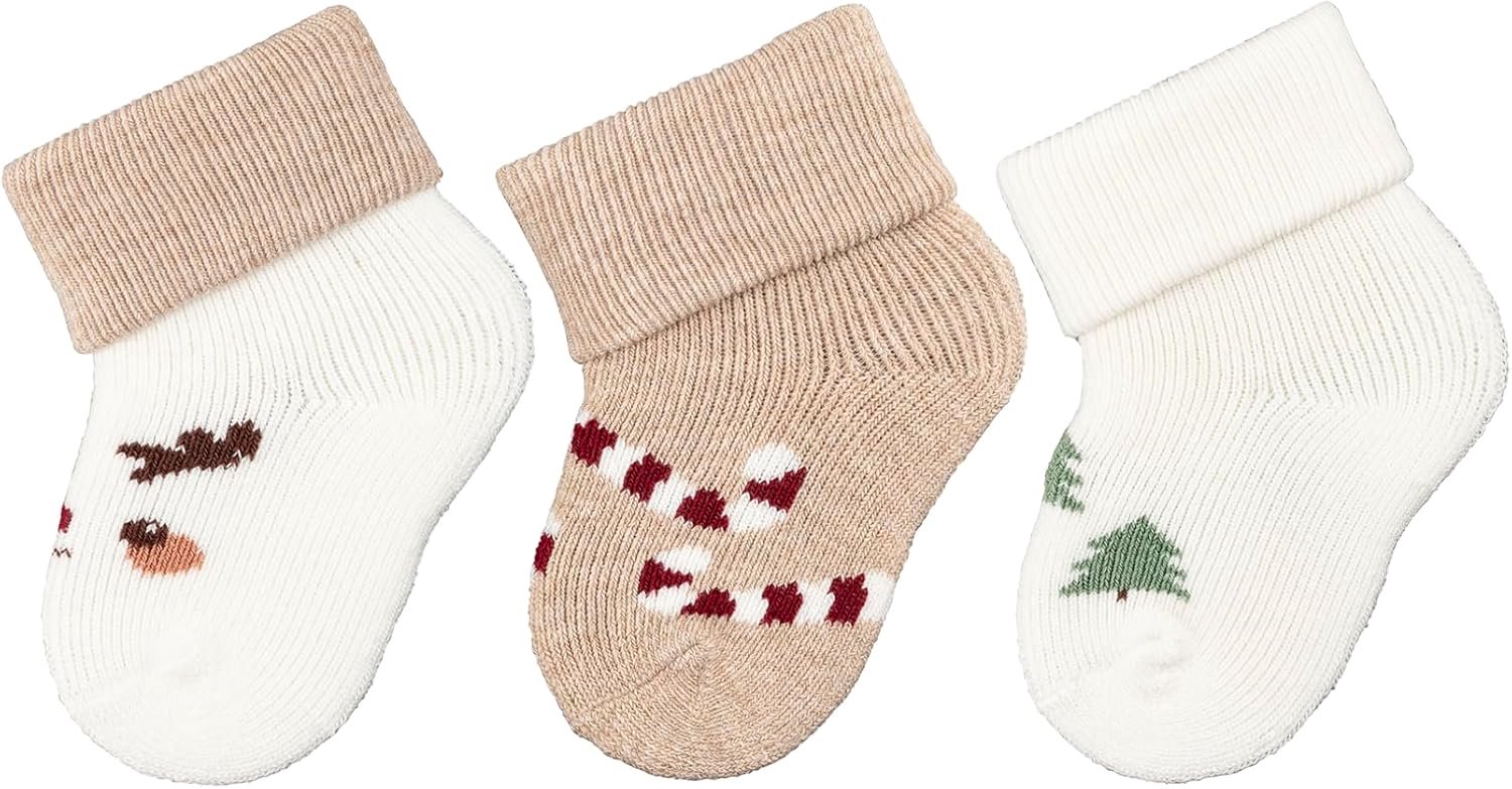 Merkloze Babysokken Kerst 3-Pack - Zacht Katoen, Maat 14 EU