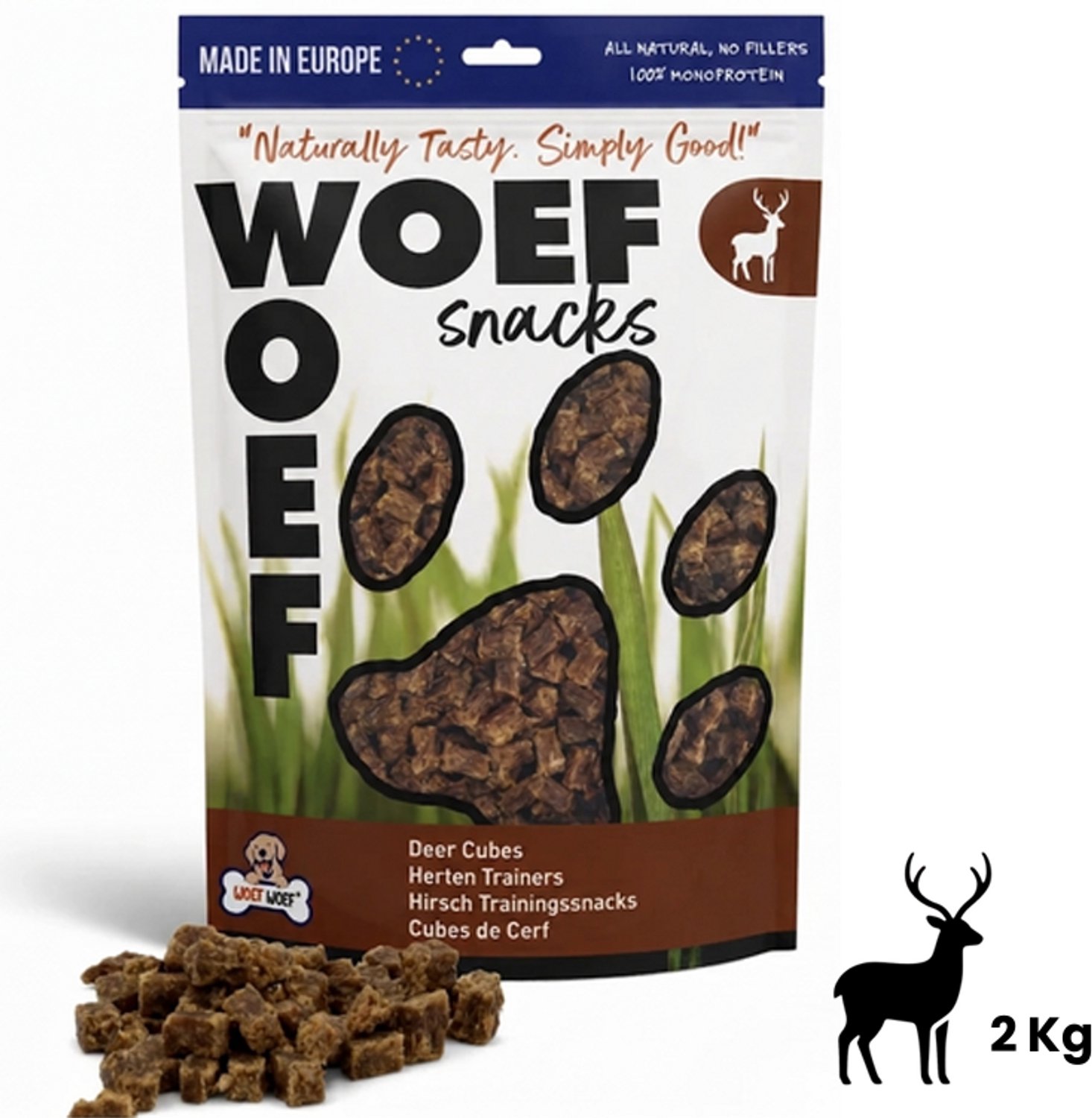 Woef Woef Hondensnacks Herten Trainers 2.00 KG - Trainingssnacks Hondensnoepjes - Gedroogd vlees - Hert - Vanaf 2 maanden - Geen toevoegingen