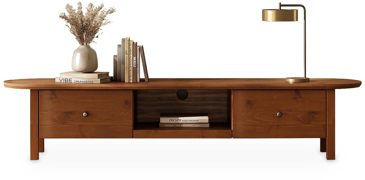 LAKIE tv-kast (lowboard), 180 cm, van massief hout – afwerking in kastanje
