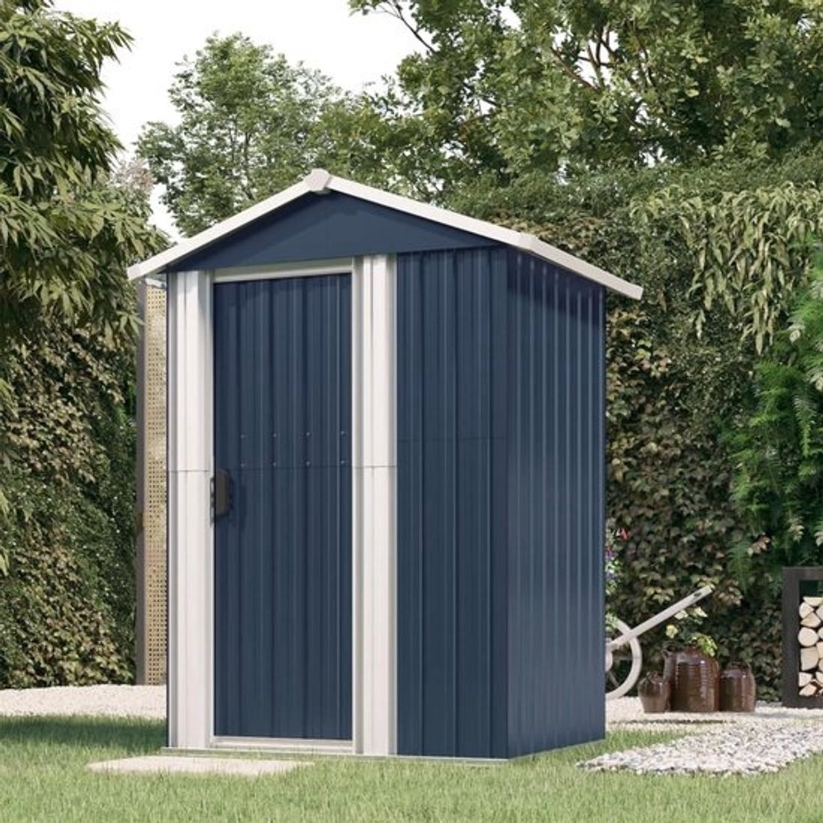 Metalen tuinschuur - Opbergunit voor buiten - Opbergen van tuinspullen - Roestwerend verzinkt staal - 126 x 97.5 cm - Antraciet