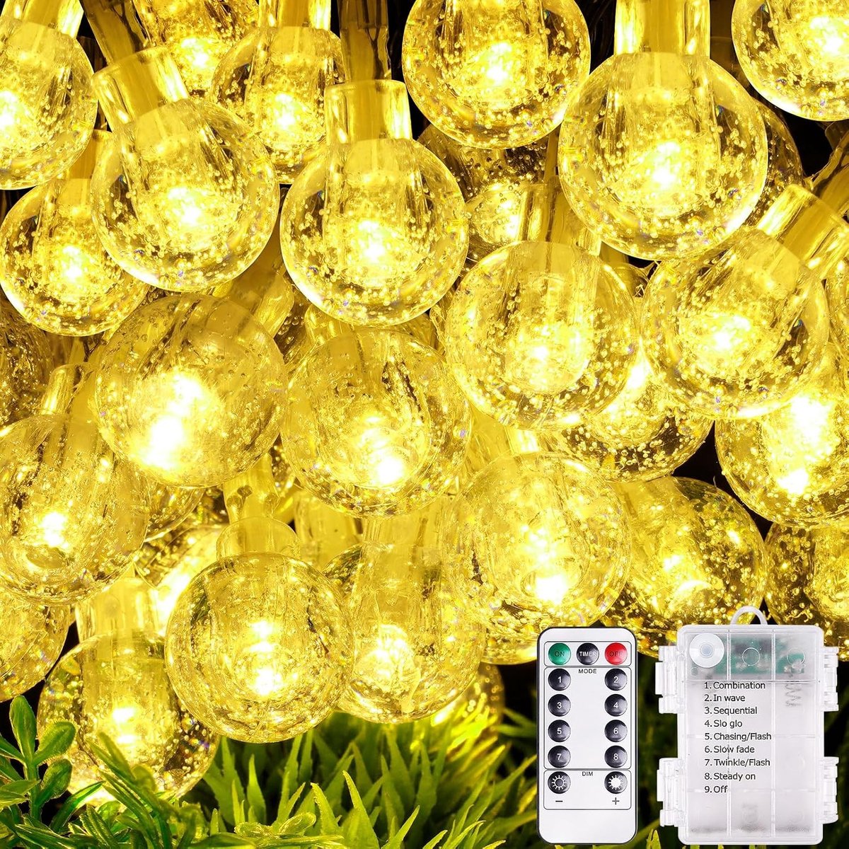 Globe-vormige LED Sfeerverlichting, 10 Meter, 100 Lichtjes met Afstandsbediening, Accu-aangedreven, 8 Modi, Voor Binnen en Buiten, Perfect voor Kerst en Balkon Decoratie
