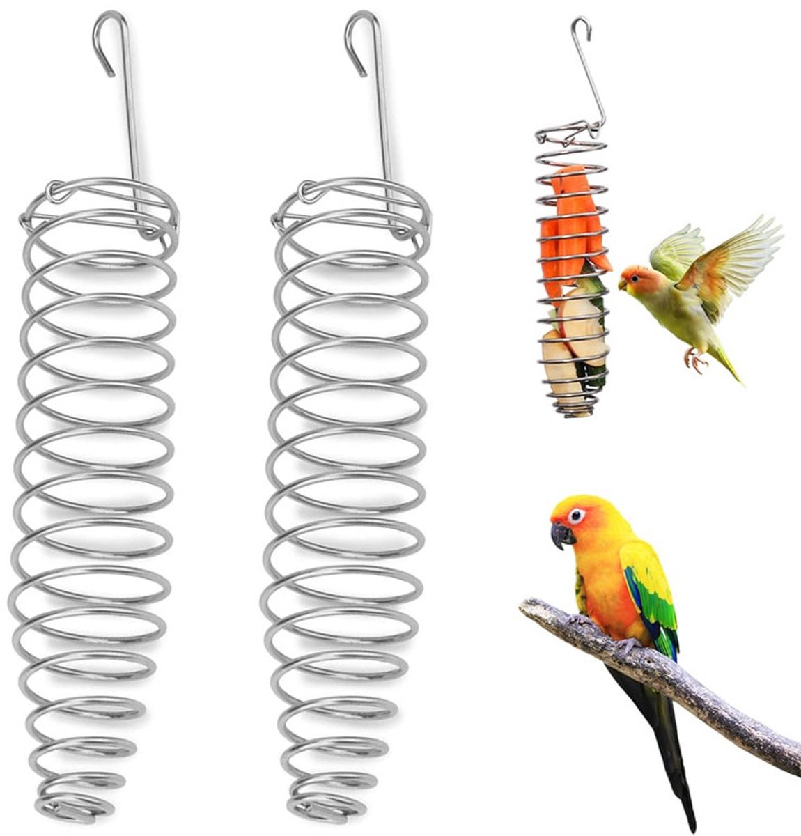 Vogelvoederhouders - 2 stuks - 3 x 16 cm – Fruitspies/foerageerstok – Geschikt voor groenten en appels – Hangende voederhouder – Vogelbenodigdheden – Huisdierbenodigdheden – Ideaal voor grasparkieten, parkieten, valkparkieten, enz.