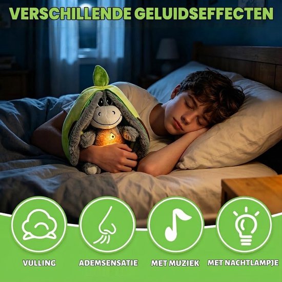 Breathing ezel Knuffel - Ademende Knuffel - Ademhaling Knuffel ezel - Kalmerend ezel Knuffel - Zacht speelgoed dat ademt met geluid reliëfpluche voor volwassenen en baby - grijs van Merkloos — afbeelding 2