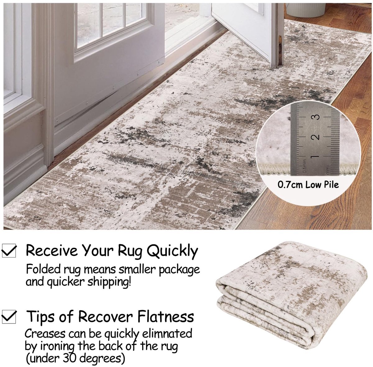 SnelShoppen - Cekene Lopers Taupe Vloerkleden 65 x 180 cm Antislip Wasbaar Keukentapijt Distressed voor Gang, Entree, Badkamer en Wasruimte