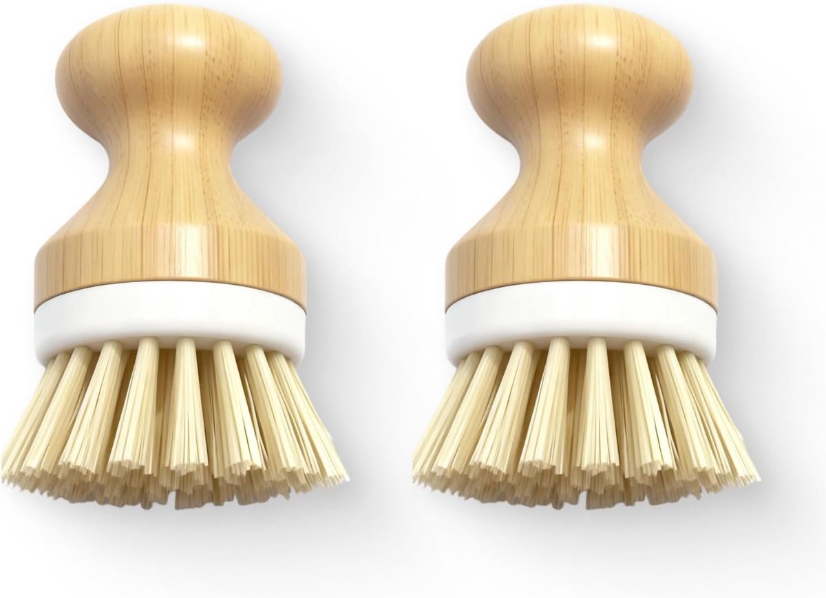 Bamboe handborstel set van 2 - duurzame keukenborstel - ergonomische greep - krasvrij reinigen - ShopVlot