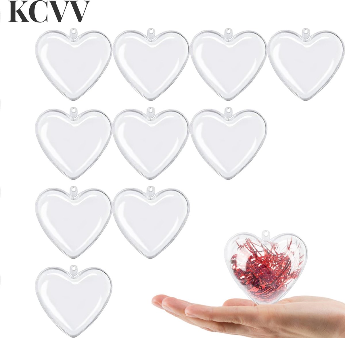 Hartvormige kerstballen -kerstballen plastic doorzichtig-kerstballen plastic- 10 stuks - perfect voor zelfgemaakte kerstboomversieringen en andere feestdecoraties - afmeting 65 mm