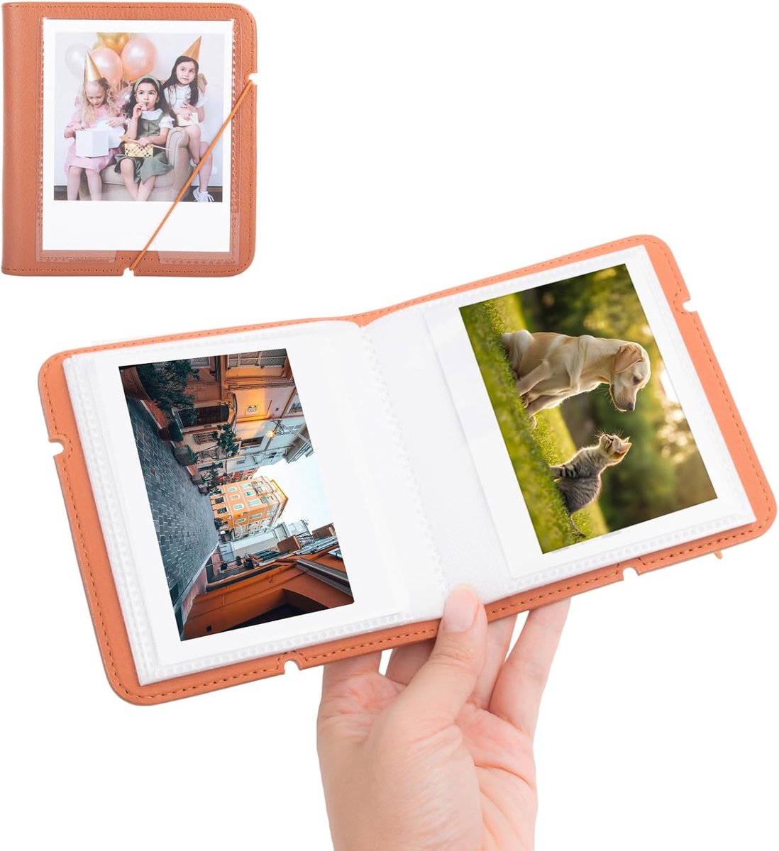 SnelShoppen - Stijlvol Klein Fotoalbum voor Instax Wide Instant Camera - 28 Zakken Retro Fotoalbum - Bruin - Geschikt voor Fujifilm Instax Wide 400/30