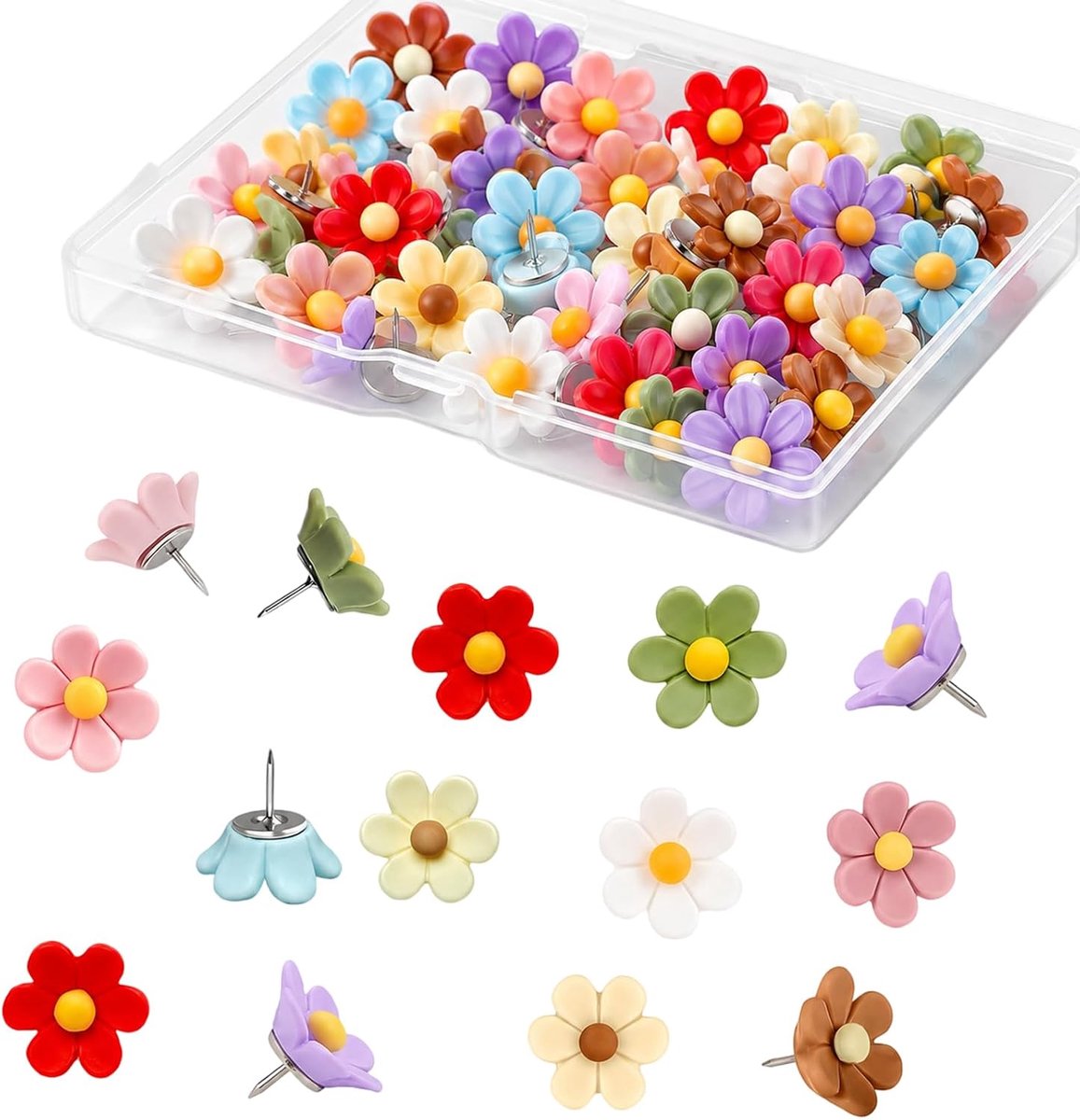 Punaises gekleurd - 50 stuks 3D bloemen - in stevige doos - perfect voor notities en foto's - ShopVlot