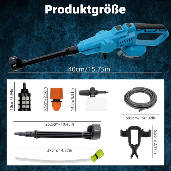 SnelShoppen - Draagbare hogedrukreiniger 80 bar met 6-in-1 mondstuk, borstelloze motor, 380 l/u, compatibel met 18 V accu, ideaal voor auto, tuin, ter van Snelshoppen — afbeelding 5