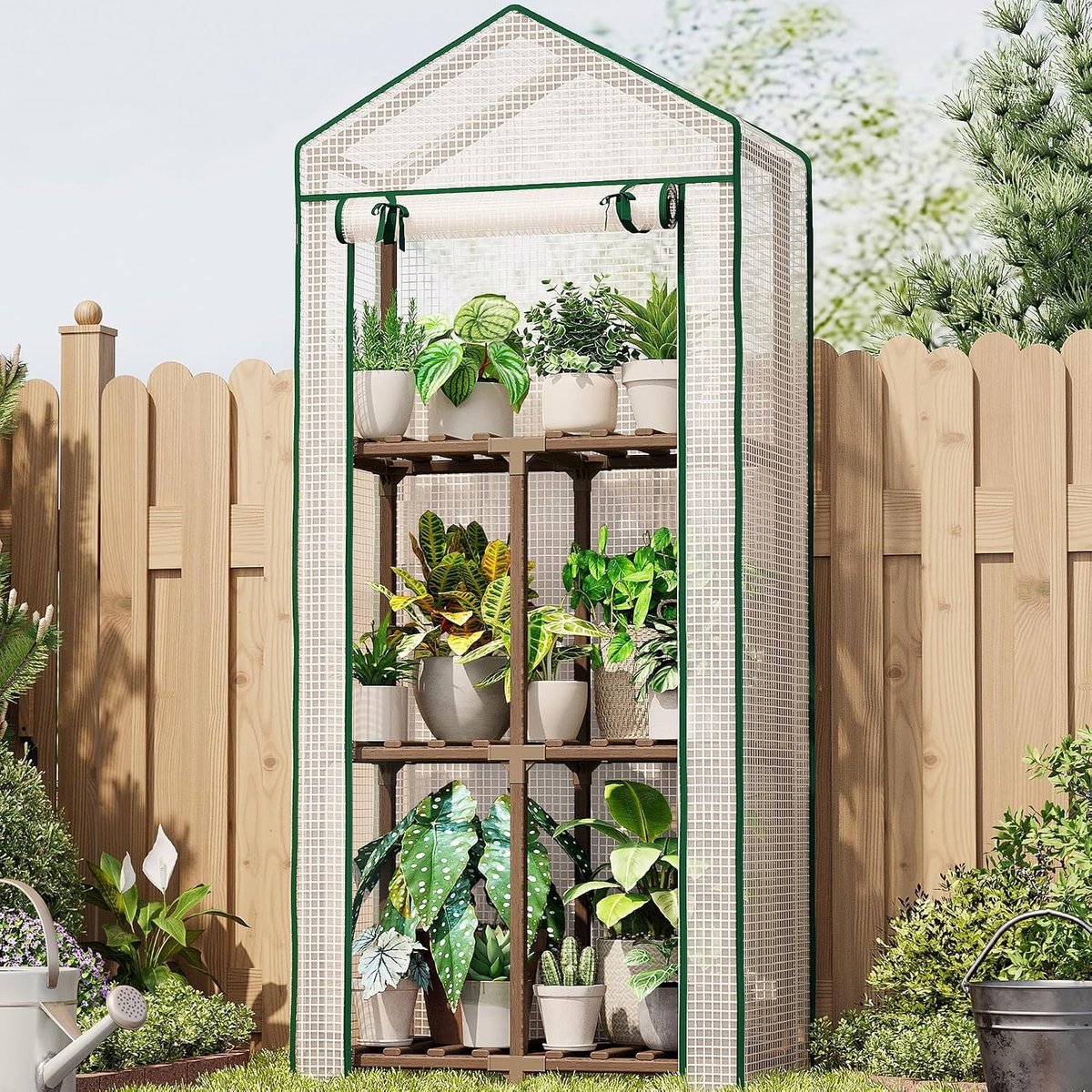 Compacte Mini Tuinberging met 3-Lagen Herbruikbare Portable Kweekkas, Sterk Eucalyptus Frame, Winterbestendig voor Plantenbescherming en Tuin Gebruik
