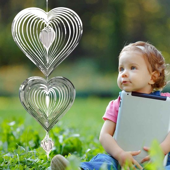 3D Hart Wind Spinner voor de Tuin, Hangende Windgong van Roestvrij Staal, Decoratieve Windvangers en Sculpturen voor Binnen en Buiten, Perfecte Tuinaccessoires en Cadeaus — afbeelding 5