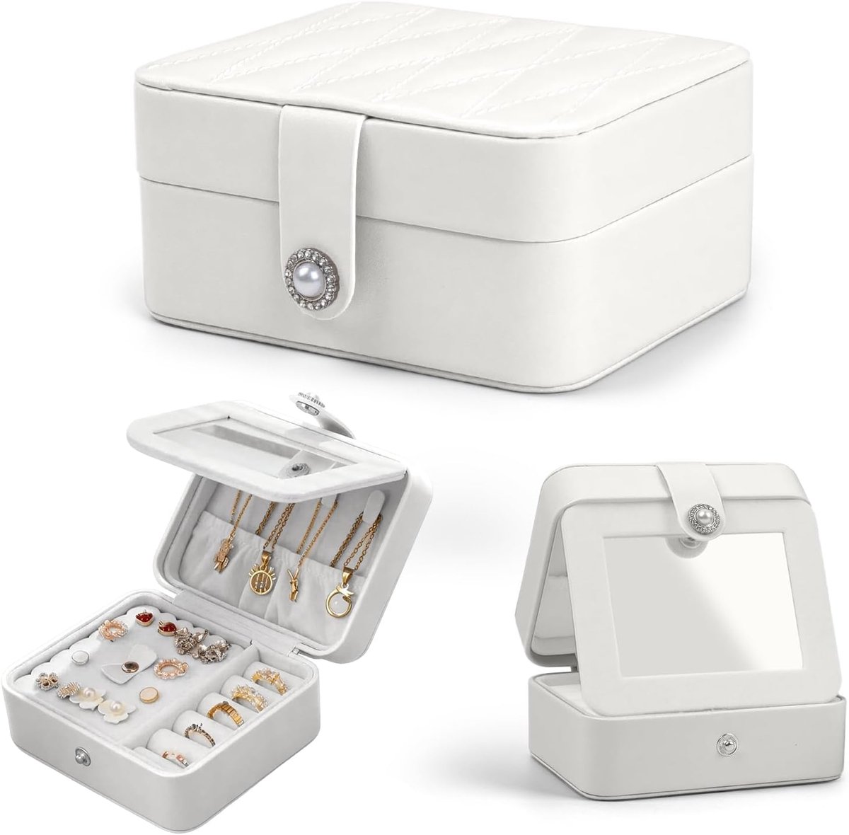 Small Travel Jewellery Box, PU Leather Jewellery Case with Mirror, Jewellery Box for Girls, Jewellery Box for Women - ShopVlot