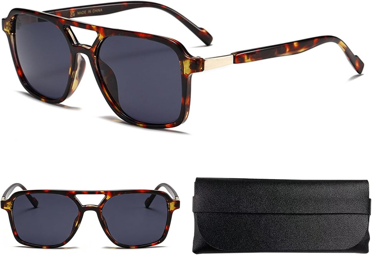 Zonnebril grote vierkante - retro pilot stijl - UV400-bescherming - vintage mode voor dames en heren - ShopVlot