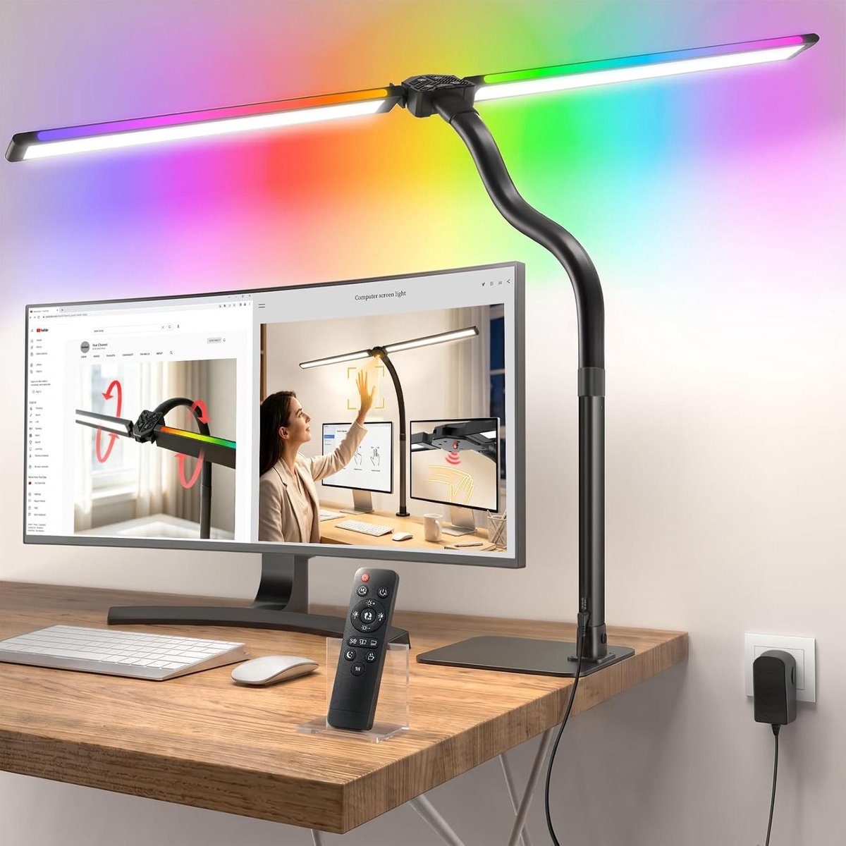 Dimbare LED Bureau Lamp met Dubbele Kop en Stalen Basis, 22W en 1800LM Verlichting voor Thuis en Kantoor