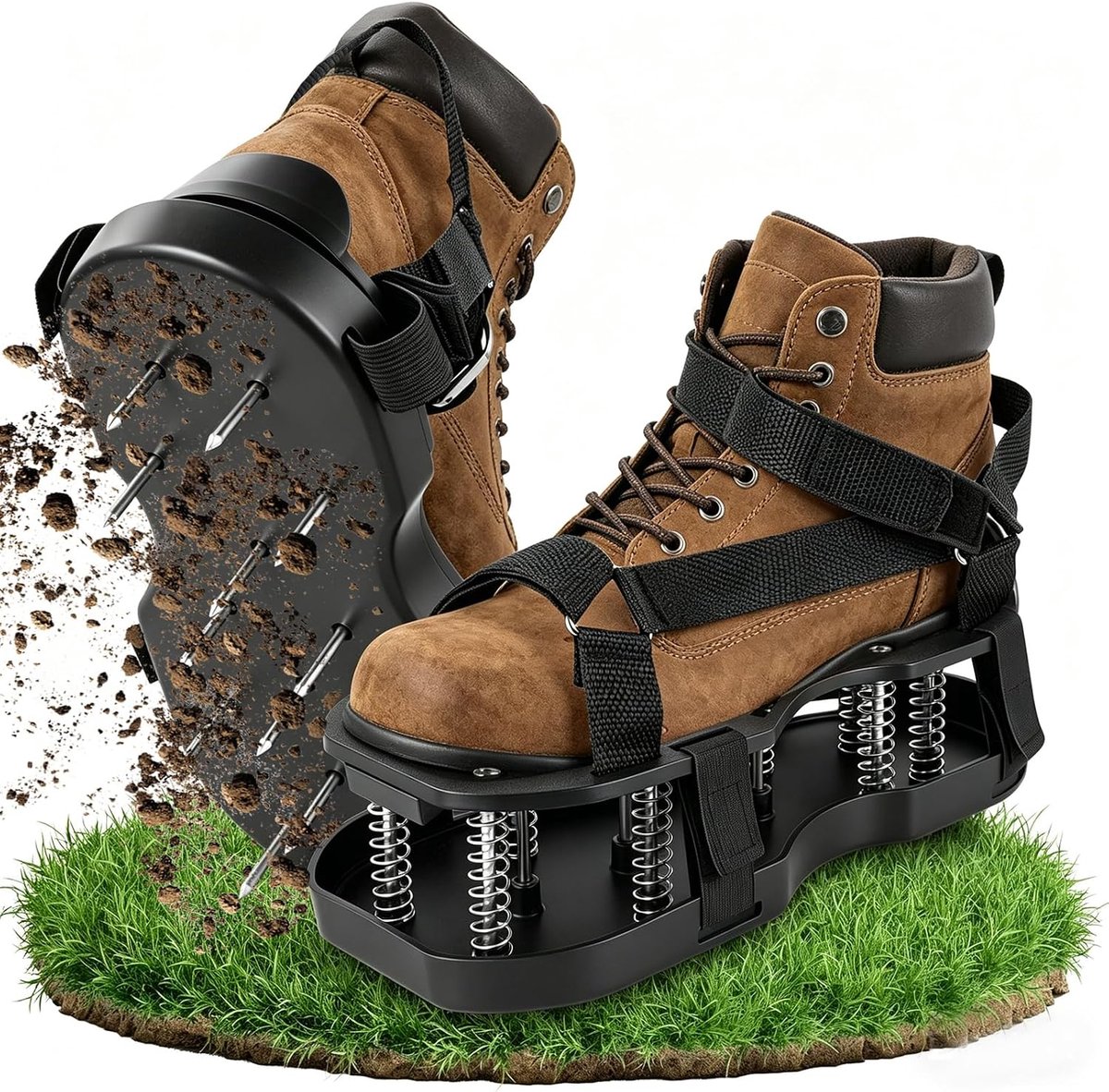 Gazonbeluchter schoenen, voorgemonteerd met klittenbandsluiting, gazonbeluchter, verticuteerder met schep, beluchter voor gazonventilatie, tuin, gazonbeluchter