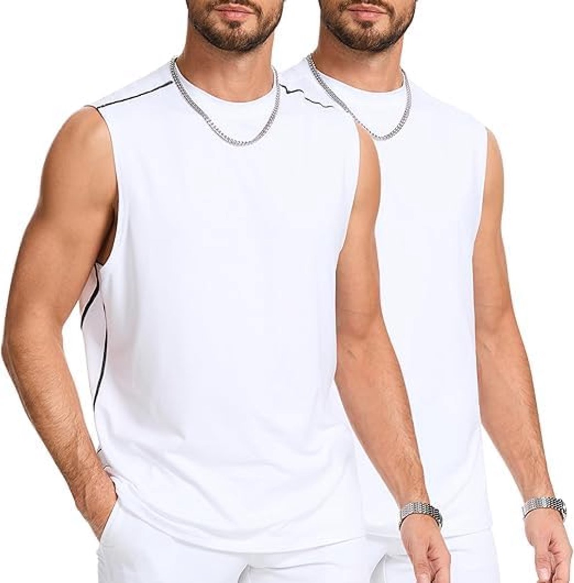 Tanktop voor heren, mouwloos, 2-delig, ademend mesh met ronde hals, lichte sporttop voor fitness, sportschool, bodybuilding en training