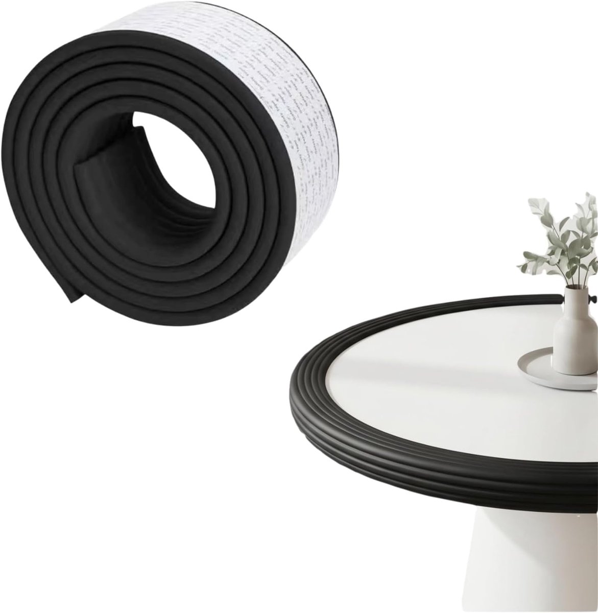 Zelfklevend, 5 m x 8 cm, W-profiel, randbescherming van schuim, stootvast hoekbeschermingsprofiel voor meubels en trappen, zwart
