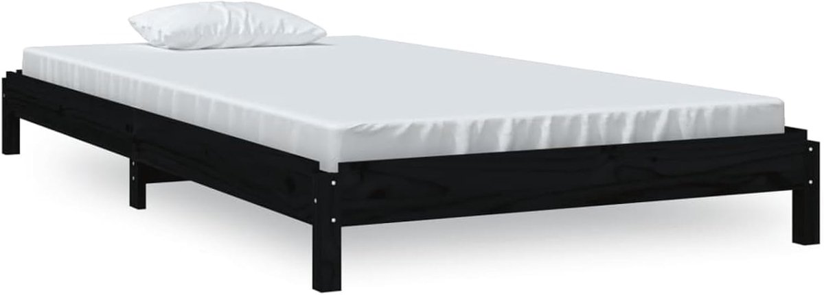 Opklapbed van massief grenenhout, zwart, 80 x 200 cm, stabiele structuur met latten, minimalistisch en functioneel design, ideaal voor kleine ruimtes en gedeelde slaapkamers