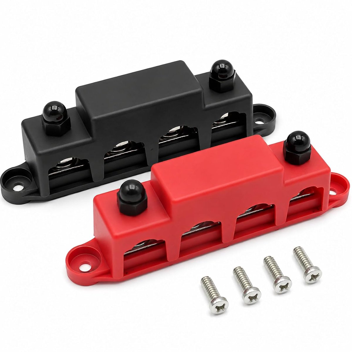 Verdelerblok, stroomverdeler, 2 stuks, 4-polige verzamelrails, 250 ampère, verdelerblok, 12 V- 48 V DC, doos met 4 x M8 voor auto, marine, camper, vrachtwagen, elektrisch systeem