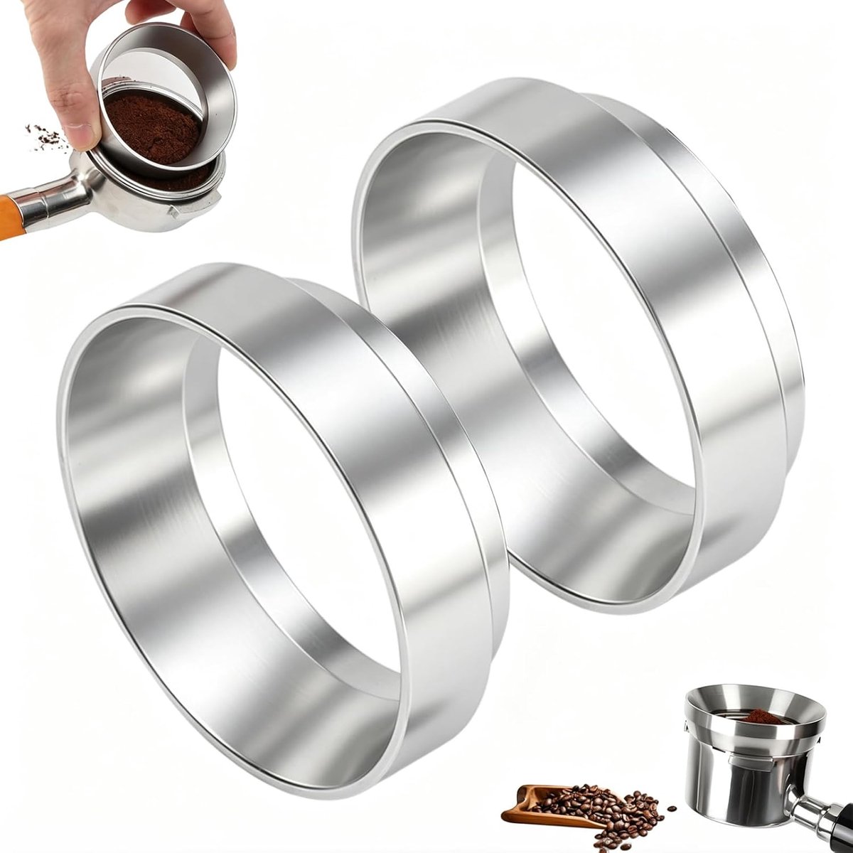 Verdeelring voor koffiezetapparaat, 2 stuks, zilver, diameter 51 mm en hoogte 22 mm, van roestvrij staal