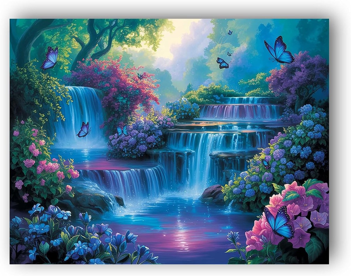 Diamond Painting Volledige Boor Waterval, 5D DIY Schilderij Kits Vlinder, Kristal Strass Cross Stitch Borduurwerk Foto's, Kleurrijke Muurdecoratie voor Woonkamer Kunst Craft 30x40cm