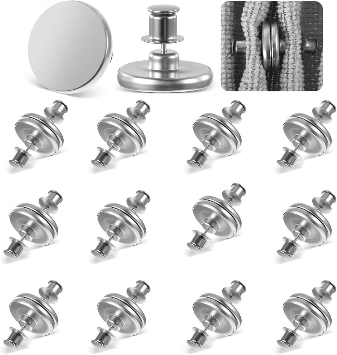24 magnetische gordijnen, zilver, afneembare gordijnen, rond, magnetisch, voor tafelkleden, sterke magneten, waterdicht, voor slaapkamer, woonkamer, eetkamer, badkamer, kantoor