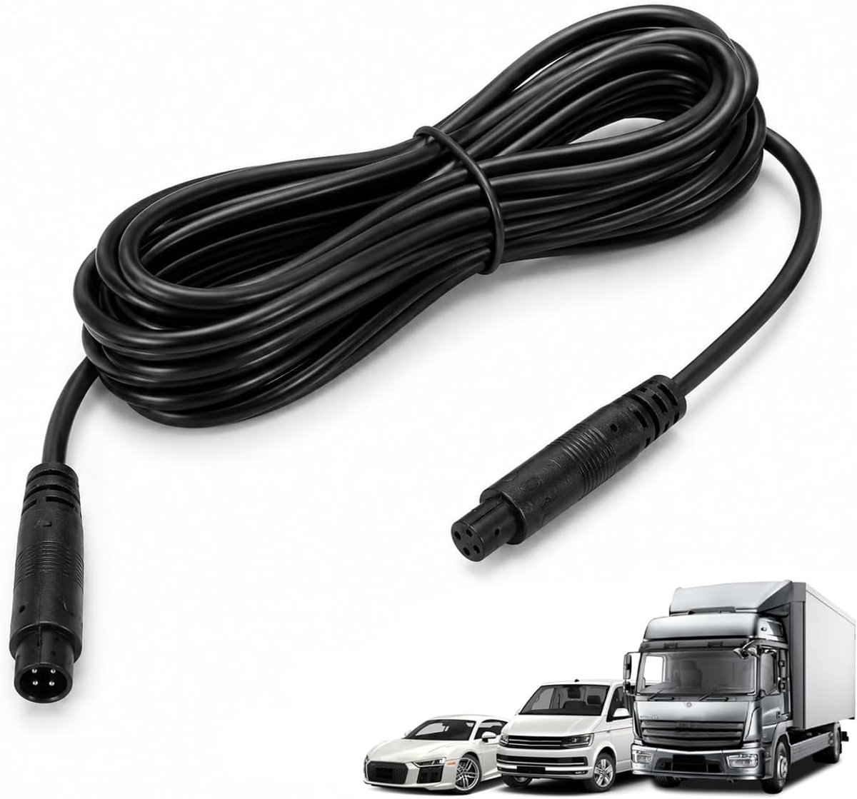 5 m verlengkabel voor dashcam auto, 4-pins achteruitrijcamerakabel voor 12 V en 24 V voertuigen, aansluitkabel voor dashcam en achteruitrijcamera in auto, vrachtwagen, caravan, aanhanger en