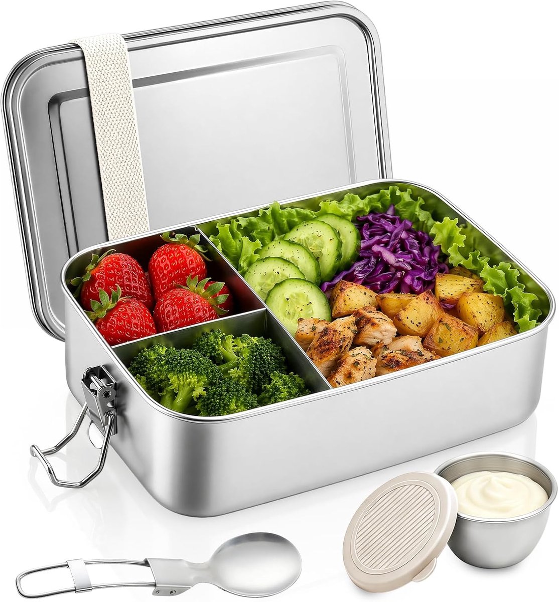 Broodtrommel voor kinderen, 1200 ml, lekvrije lunchbox, bento box met vakken