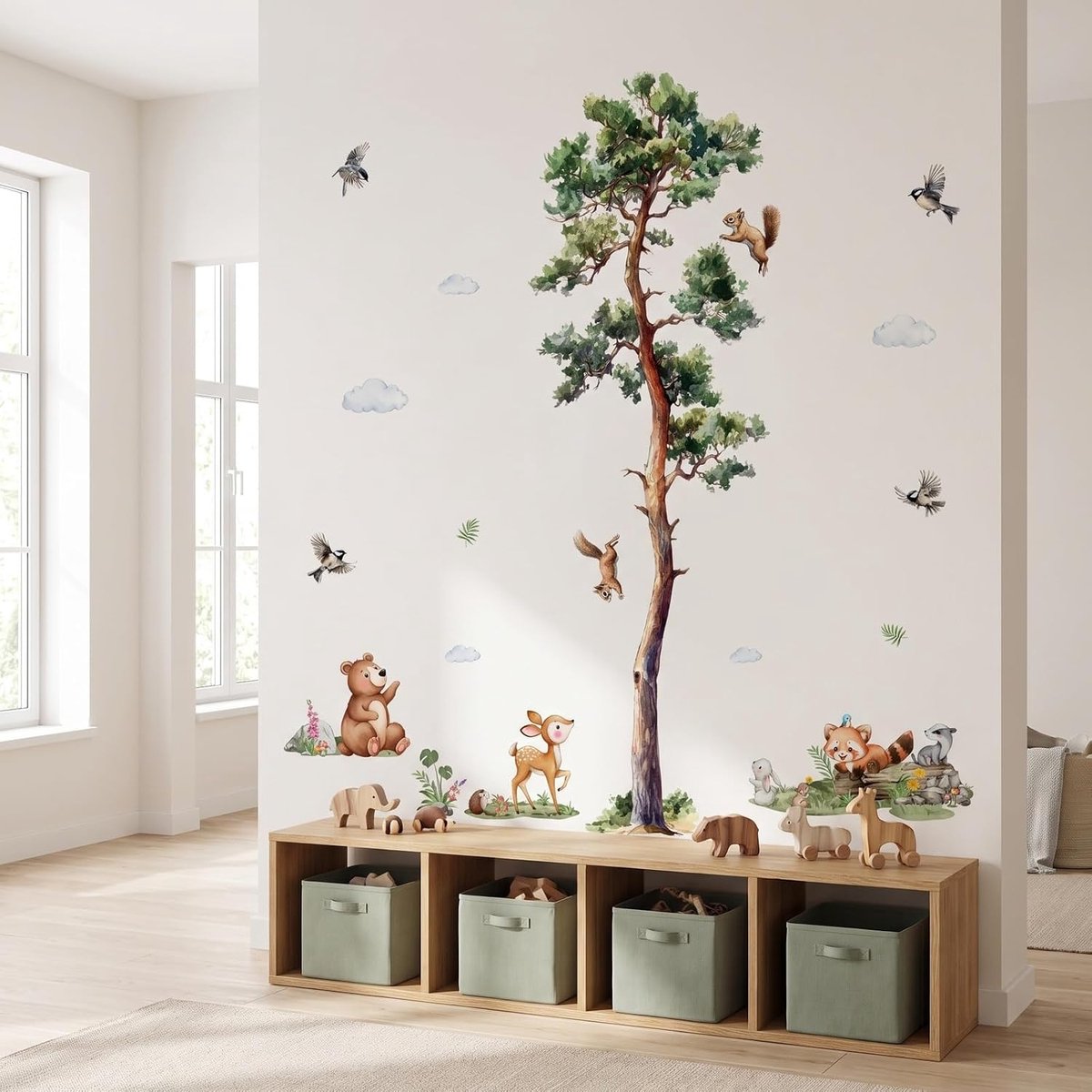 Decoratieve vinylsticker met dieren, bos, handbeschilderd, boom, planten, zelfklevend, afneembaar, moderne decoratie - ShopVlot