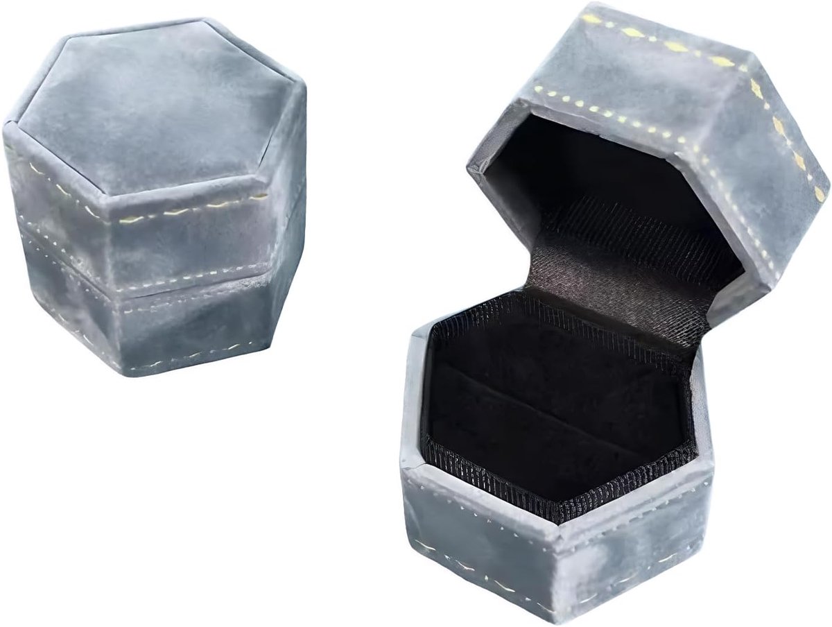 Fluwelen sieraden-opbergdoos, ringbox van fluweel, ontwerp met enkele sleuf, zeshoekige ringbox, voor bruiloft - ShopVlot