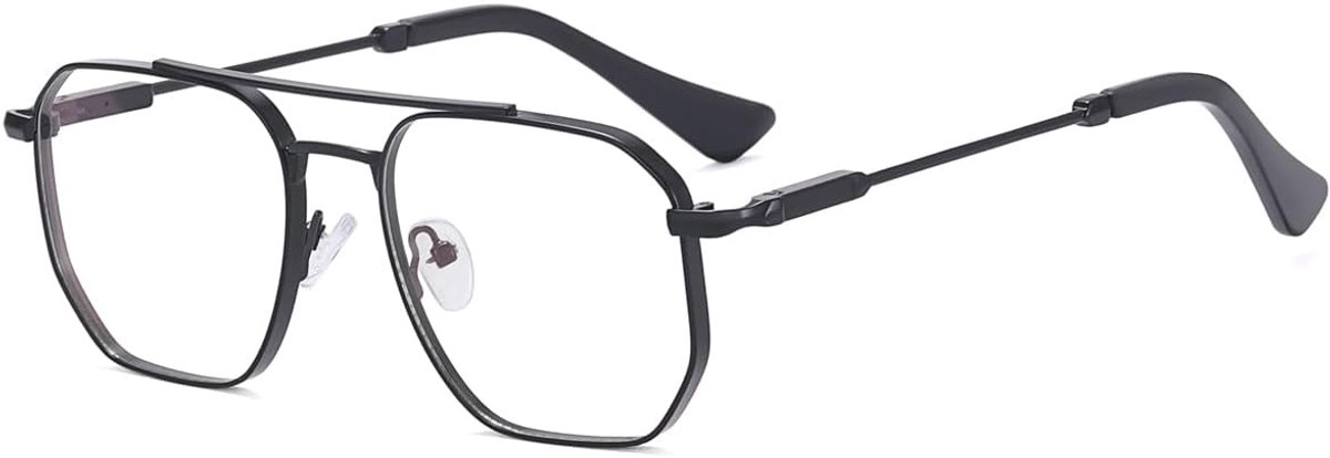 Anti-blue light glasses men metal glasses square glass frame double bridge trendy eyewear - ShopVlot