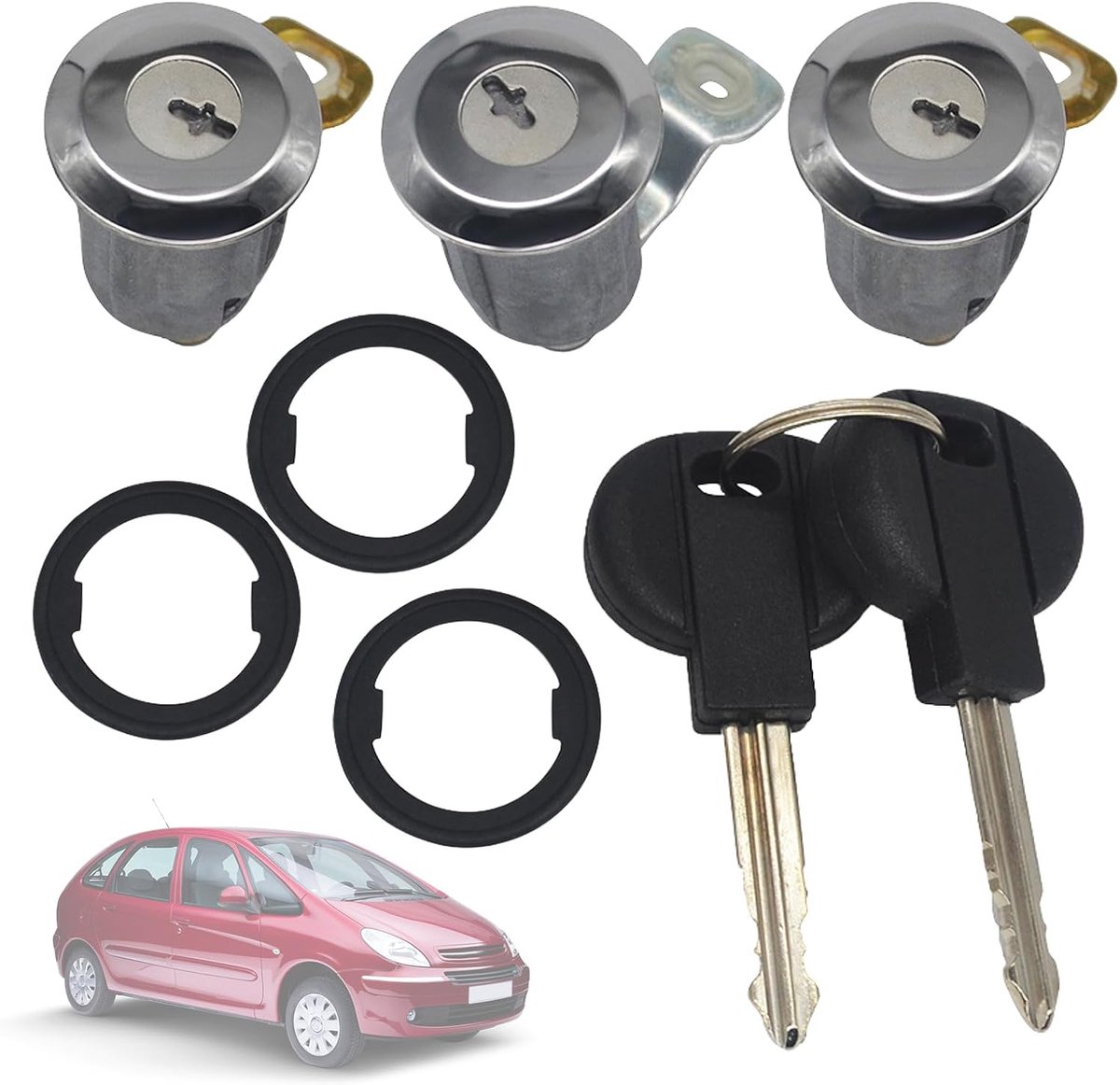 KASturbo Barrel Door Lock 9170.G3, set with 3 barrel keys for P-Eugeot Partner Xsara C-Itroen Berlingo 2522 9170.CW - ShopVlot