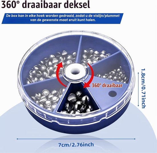 200 stuks visloodjes in verschillende maten - verwijderbare loodgewichten voor vissen, accessoires voor hengelsport — afbeelding 5