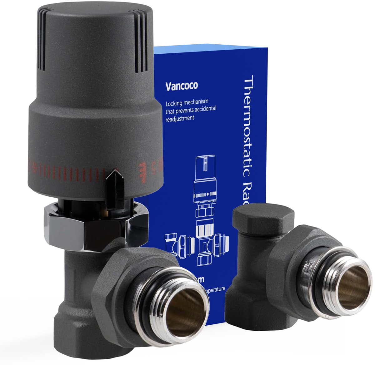 VANCOCO Thermostaatkraan, radiator en instelbocht in hoek G1/2 (15 × 21), waterdichte aansluiting met afdichting - ShopVlot
