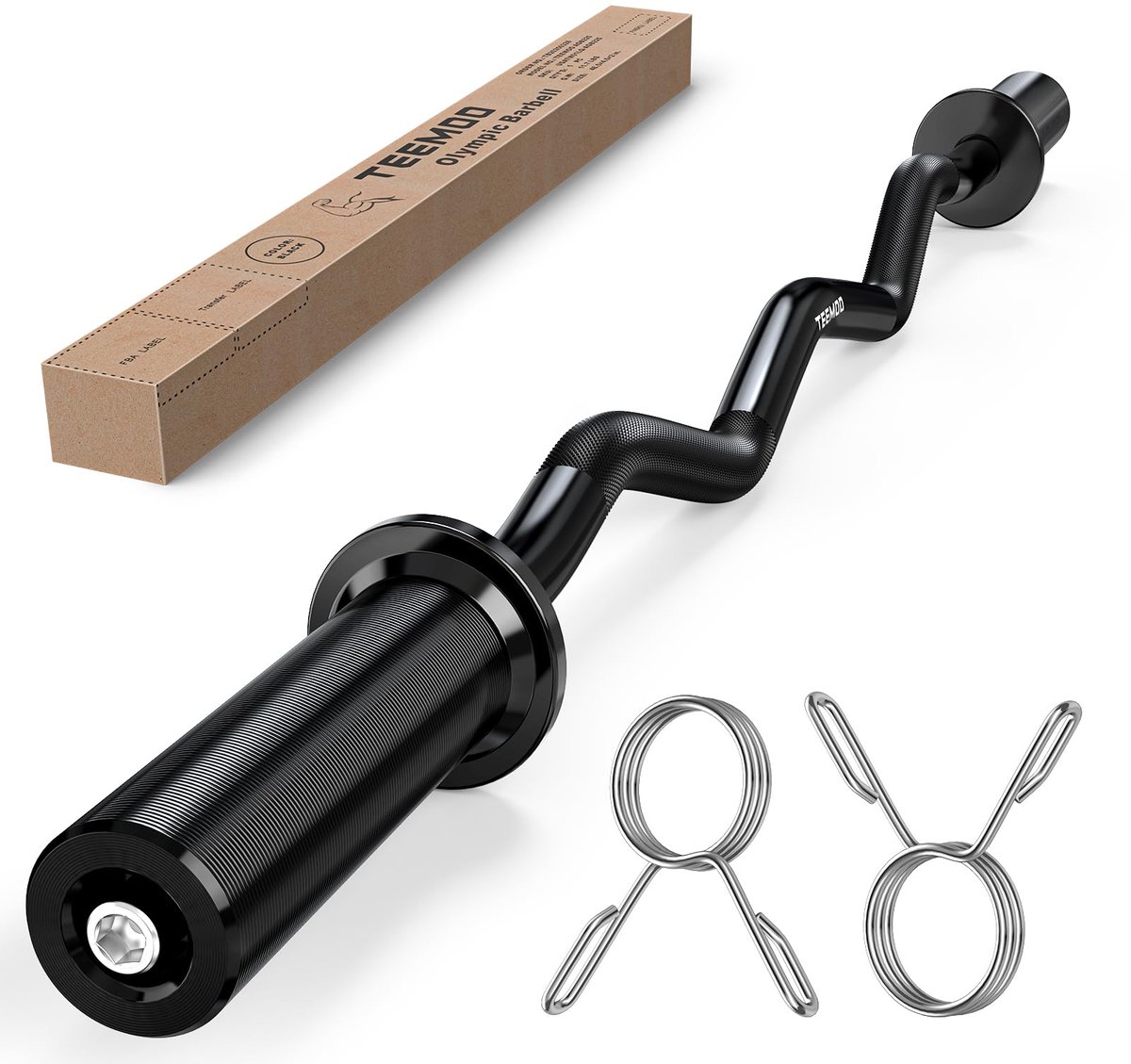TEEMOO Olympic EZ Curl Barbell Barbell Bar, 47 inch curlstang met 2 veerhalsbanden, krulstang voor gewichtheffen - ShopVlot