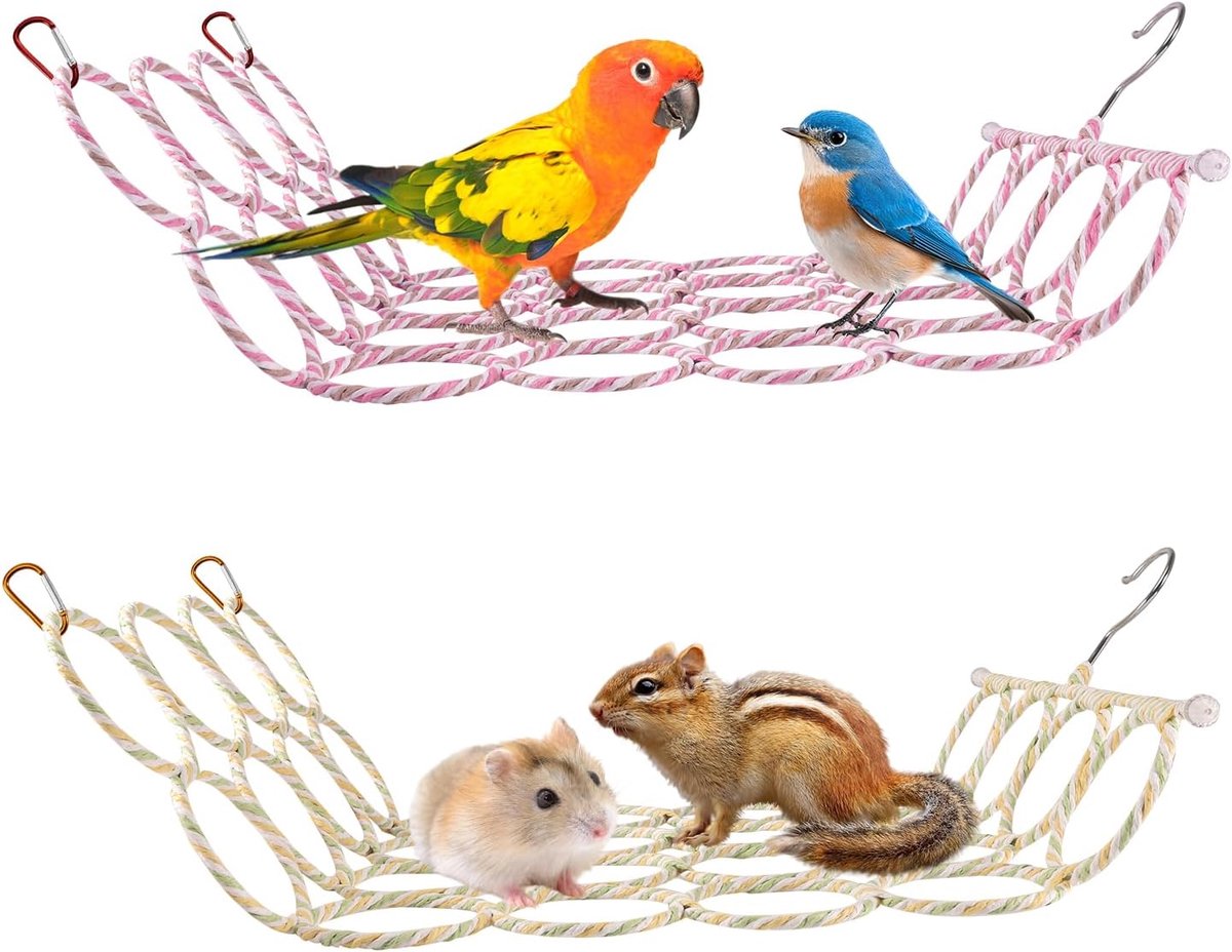 Speelgoed voor kleine dieren, vogelhangmat, ratten klimtouwnet, huisdierhangmat, vogelladder touwbrug van papier rotan, huisdierkooiaccessoires voor vogels, hamsters