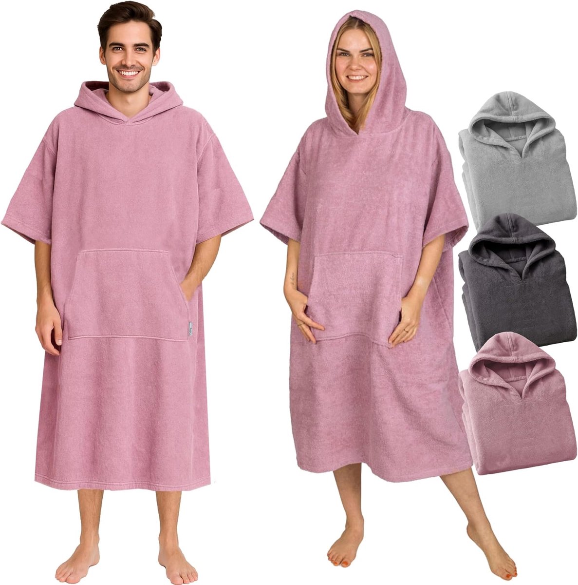 Badponcho van badstof voor dames en heren, strandponcho, 100% katoen, surfponcho voor volwassenen, handdoek met capuchon, badjas, surfponcho