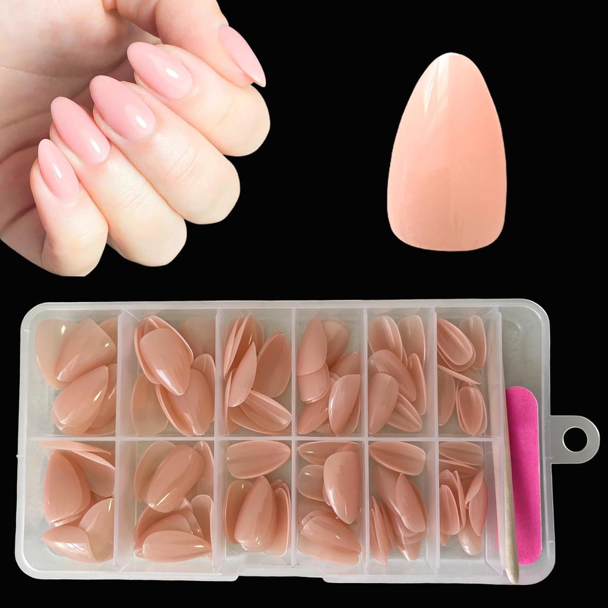 120 stuks zachte natuurlijke press-on-nagels kort in amandelvorm - kunstnagels met huidkleurig roze French-ontwerp