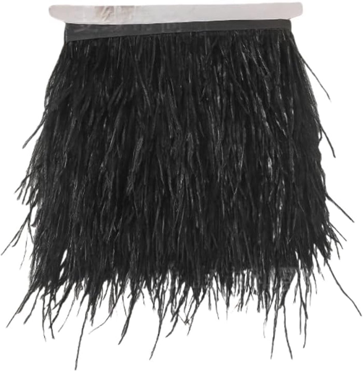 1 meter struisvogelveren, wollige trim veren, franjes, satijnen band, veerrand, franjes, voor naaien, handwerk, decoratie, zwart