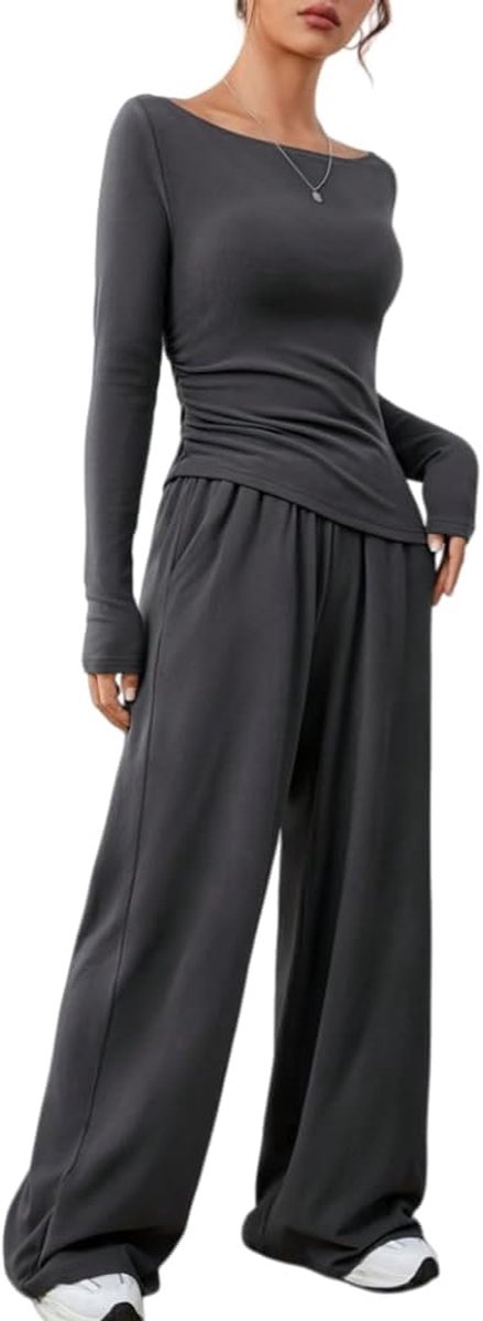 Trainingspak voor dames, 2-delig, lange mouwen, casual, elegant, trainingspak, sportpak, sweatshirt, joggingbroek, winter, voor thuis, fitness
