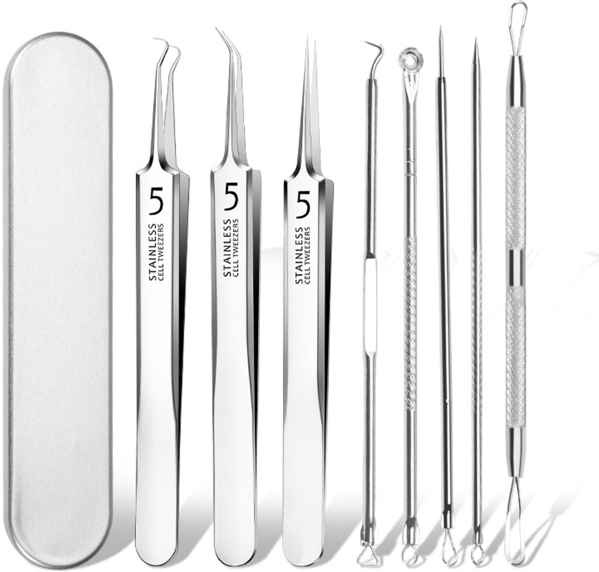 Beauty acne naald - roestvrij staal celklem - professionele zwarte kop verwijderen gereedschap - geschikt voor zwarte kop witte kop en gebreken - 8 stuks set-doos