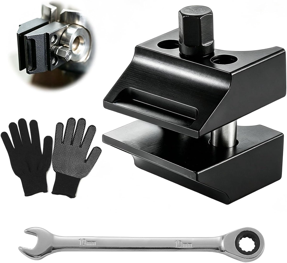Spreider gereedschap, universele asbeenspreider met gedeelde naaf, dubbelzijdig staal, met moersleutel en handschoenen, schokdemper gereedschap incl. adapter voor VW, auto en auto