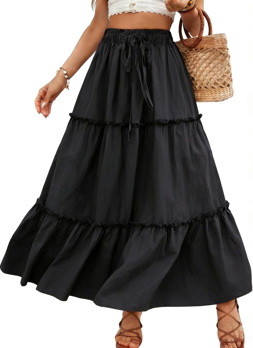 Rok voor dames, zomer, bohemien, maxi-rok, hoge taille, elegant, vintage, elastisch, casual, strand, rok, bohemien, vakantie, zomerbloemenrok