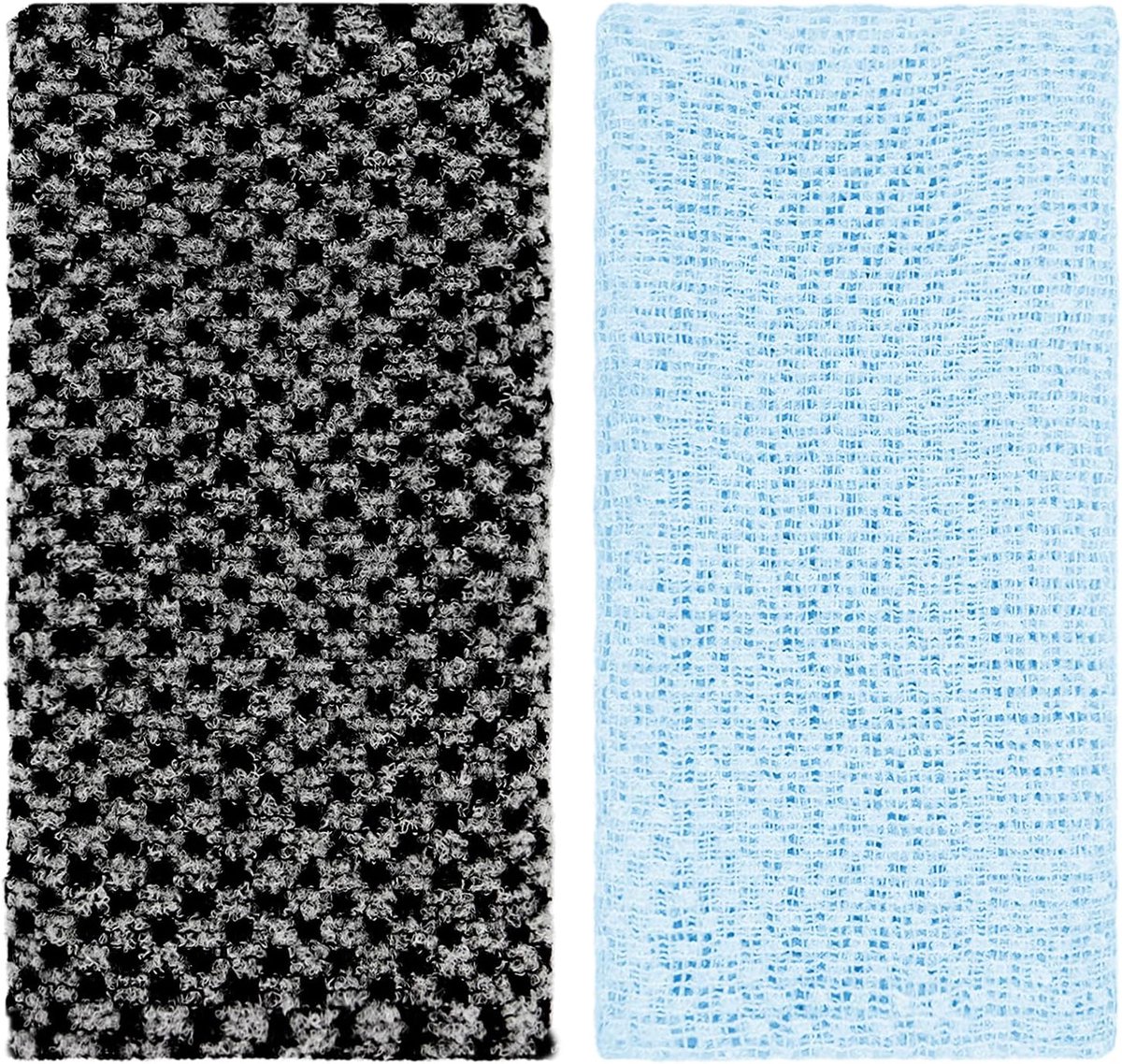 Exfoliërende handdoek, 2-delig extra lang exfoliërend washandje, exfoliatie bodyscrub, loofah rugscrubber, voor mannen en vrouwen, lichaamsschrobber, loofah exfoliator (zwart, blauw)