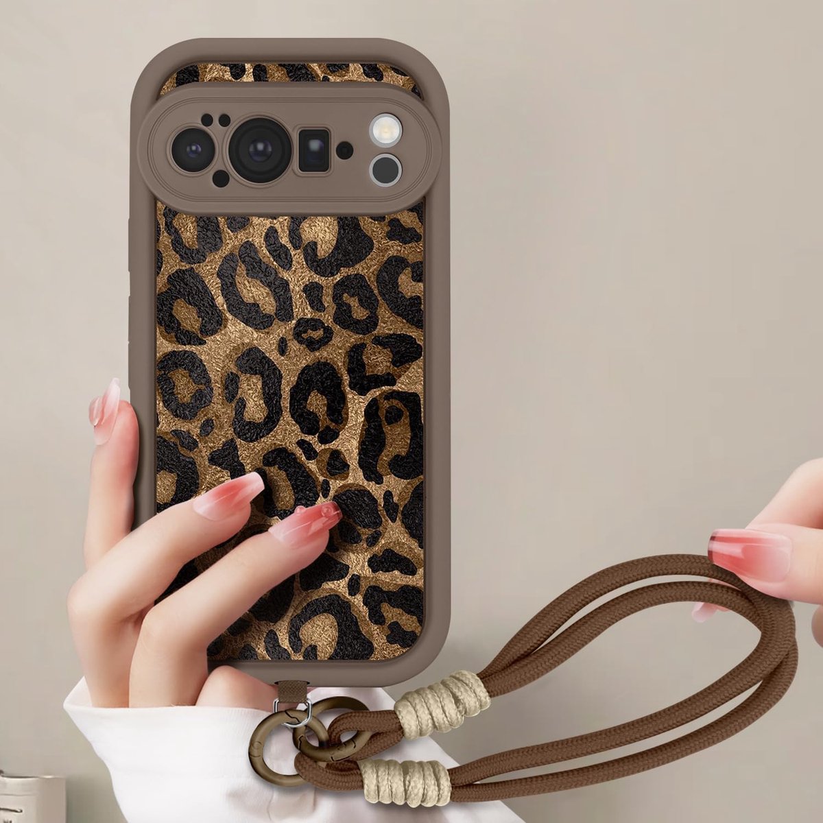 Telefoonhoesje voor Google Pixel 10 Pro XL, hoes met armband en koord, beschermhoes met esthetisch luipaardpatroon met koord om om te hangen, beschermhoes voor Google Pixel 10 Pro XL, 03