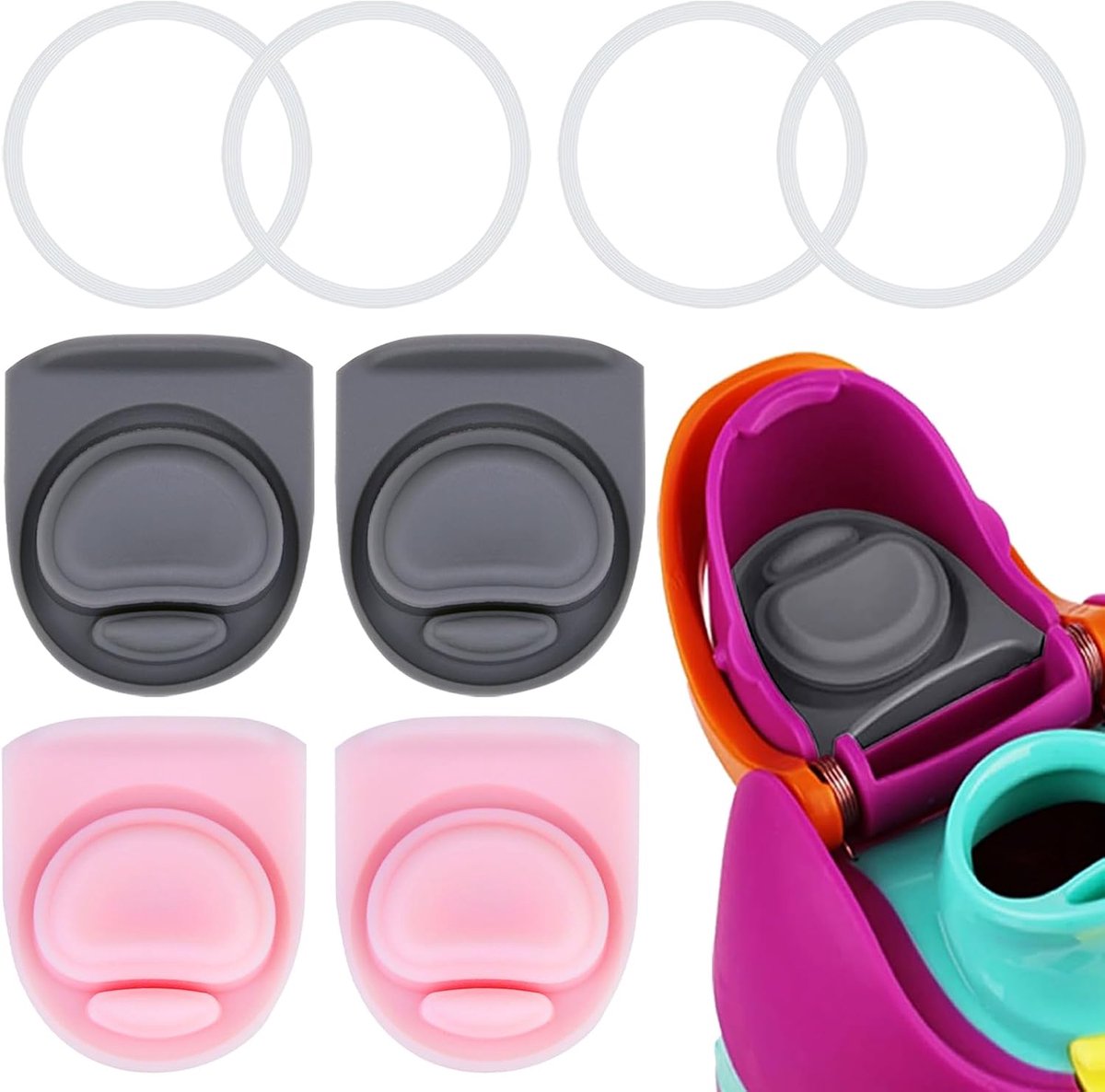 4 Sets Vervangstoppen en Afdichtringen van Siliconen voor Dop Owala FreeSip,Rubber Afdichtingsonderdelen,O-ring Drinkfles Vervangingsonderdelen,Accessoires voor 470,560,710,740,950,1180 ml-B3