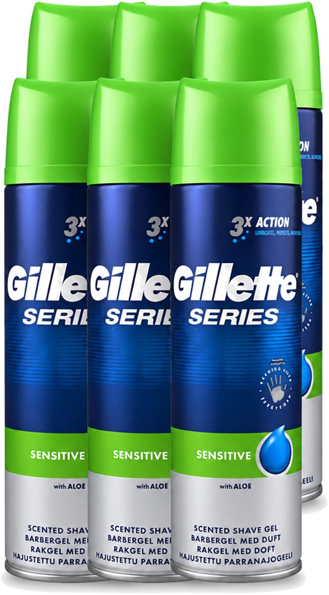 6 x Gillette Series - Scheergel - Sensitive - Aloe Vera - Voor de gevoelige huid - 200 ml - Voordeelverpakking - 6 stuks